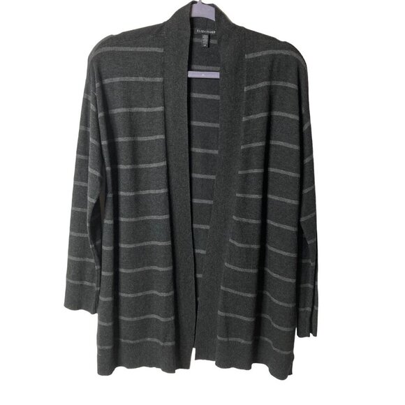 Eileen Fisher Cardigan Sweater Sz S Gray‎ Striped Open Front Soft Lagenlook - Picture 1 of 16